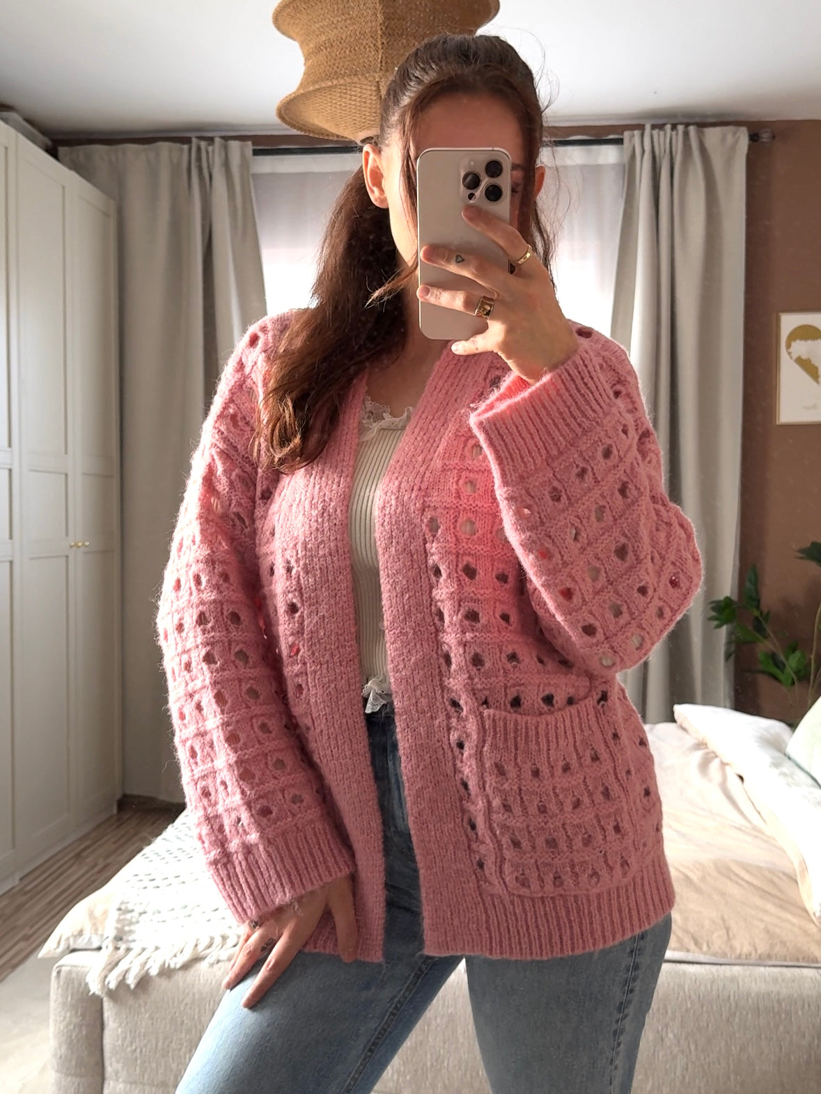 Cardigan with openwork pattern