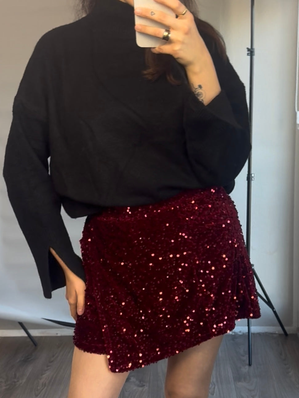 Pailletten Skort Bordeaux