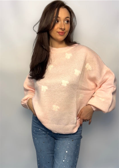 Oversize Pullover rosa weiß