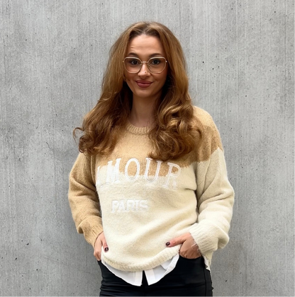 Pullover “Amour” Bicolor camel, beige