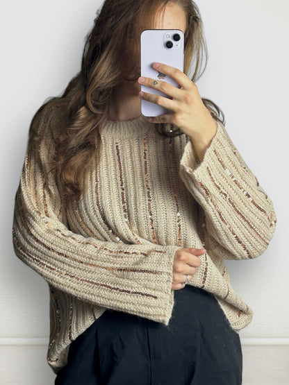 Pailletten Pullover mit Trompetenärmeln Blogger style Pullover