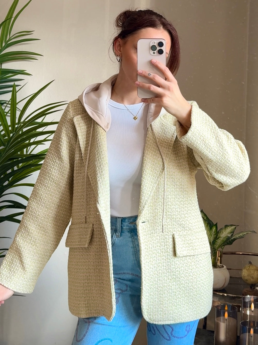 Tweed Blazer mit Kapuze