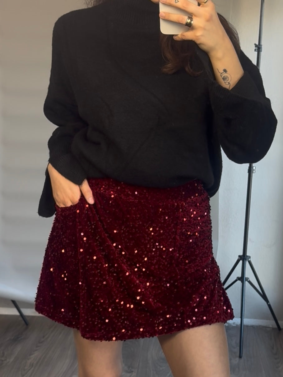 Pailletten Skort Bordeaux