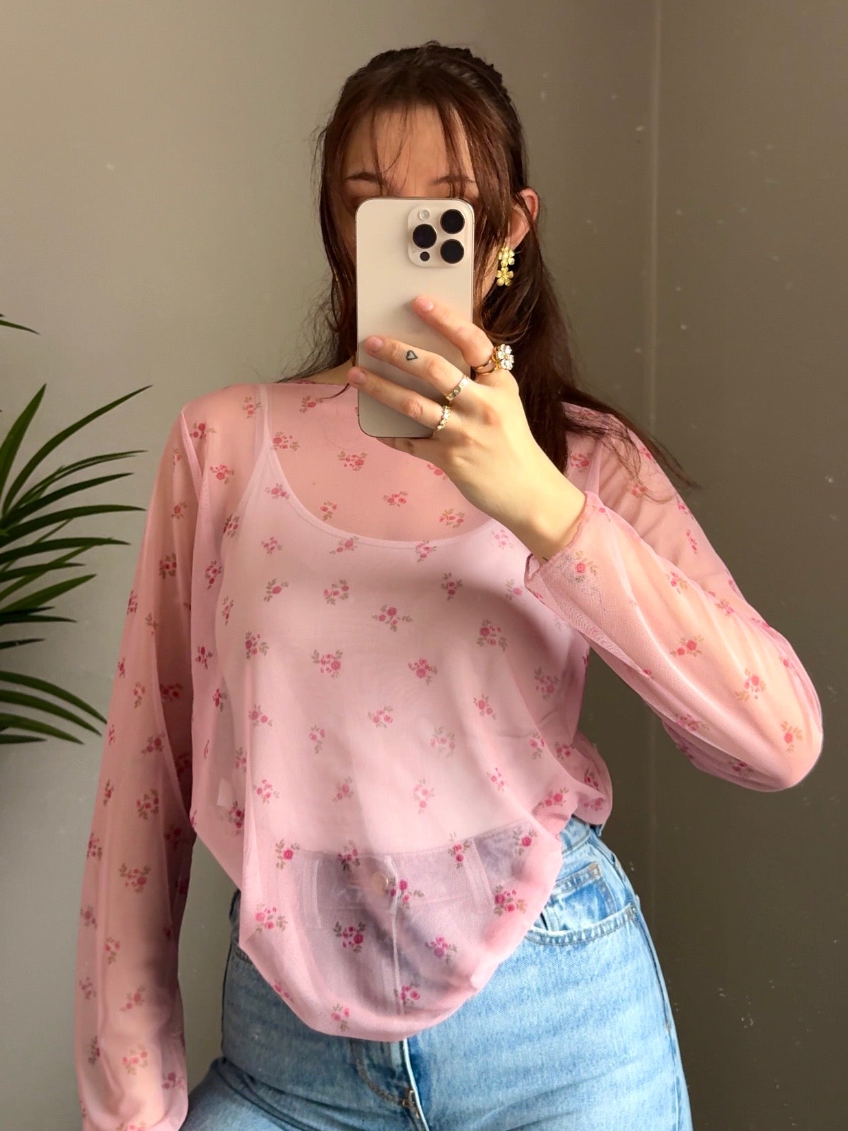 Mesh Oberteil „Elegant Flower“ rosa