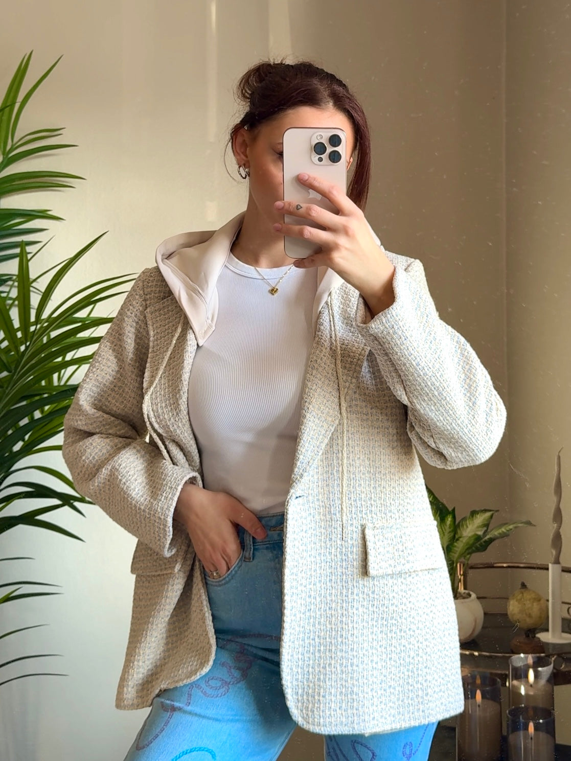 Tweed Blazer mit Kapuze