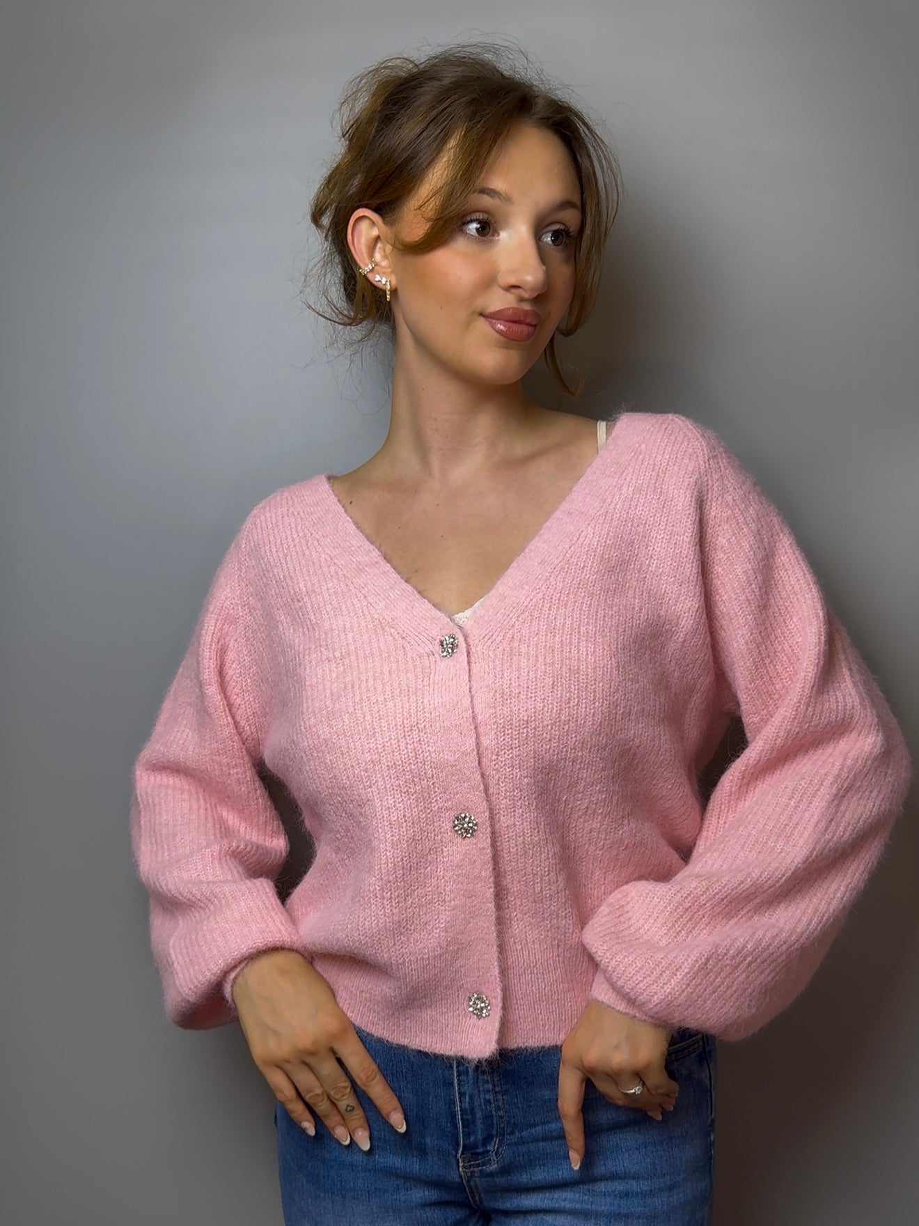 Cardigan mit glitzer Knöpfen, versch. Farben