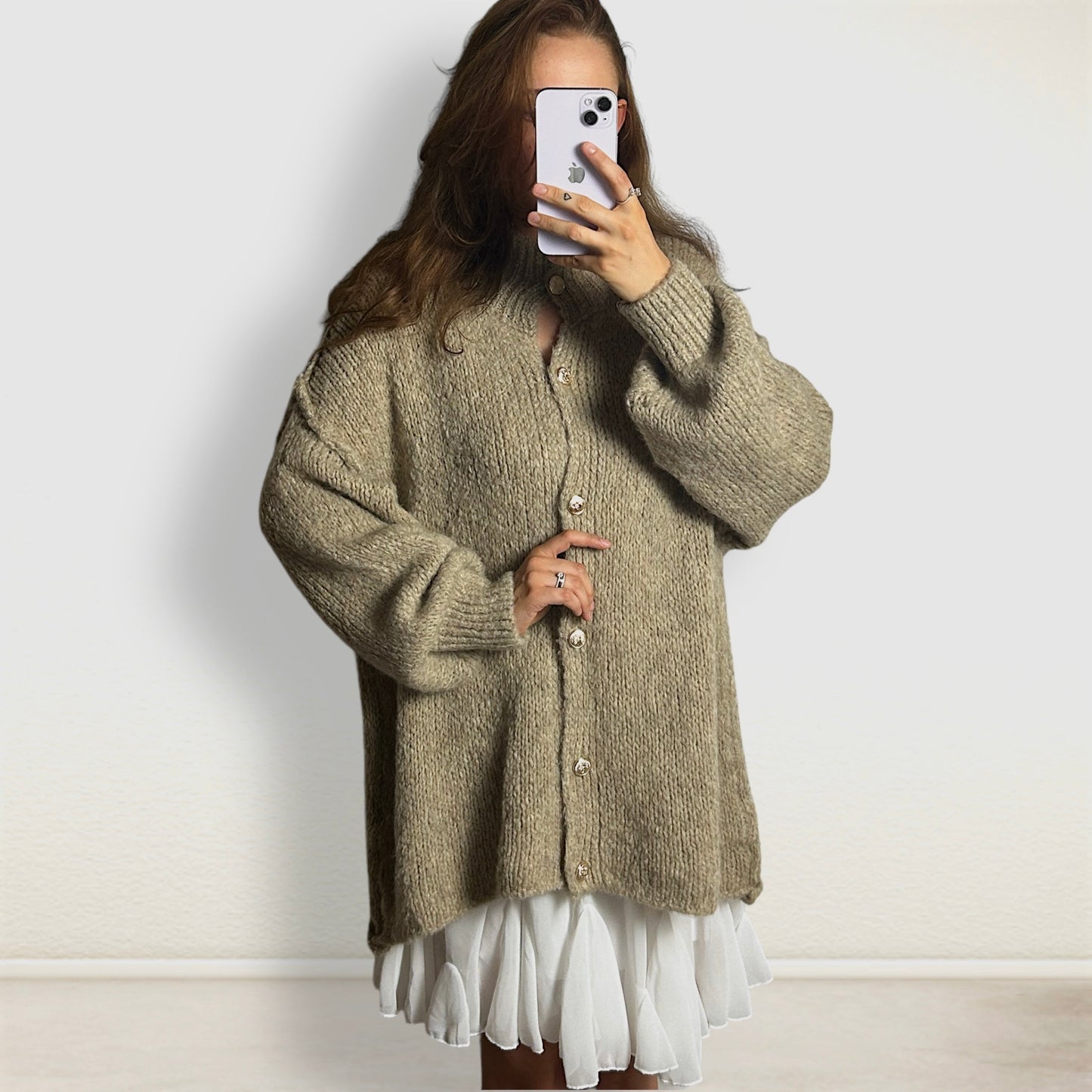 Blogger style Cardigan oversize Strickjacke in taupe