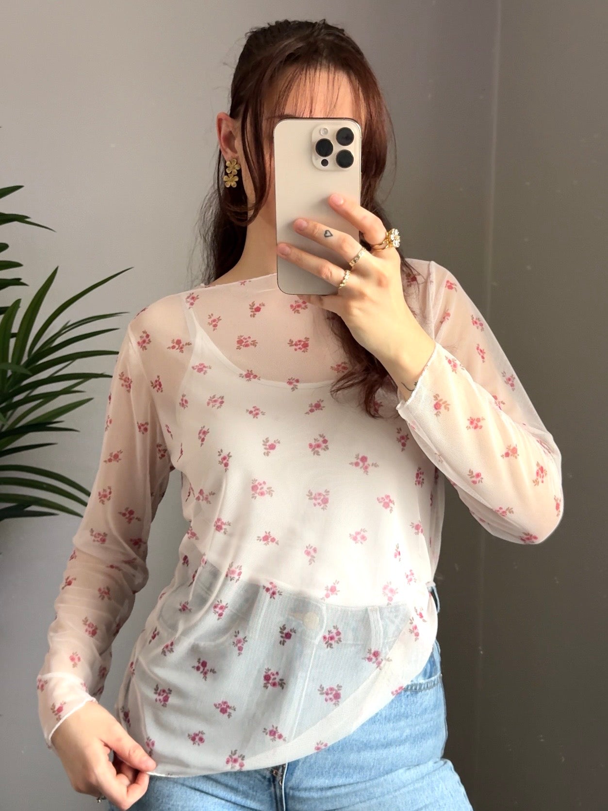 Mesh Oberteil „Elegant Flower“ weiß