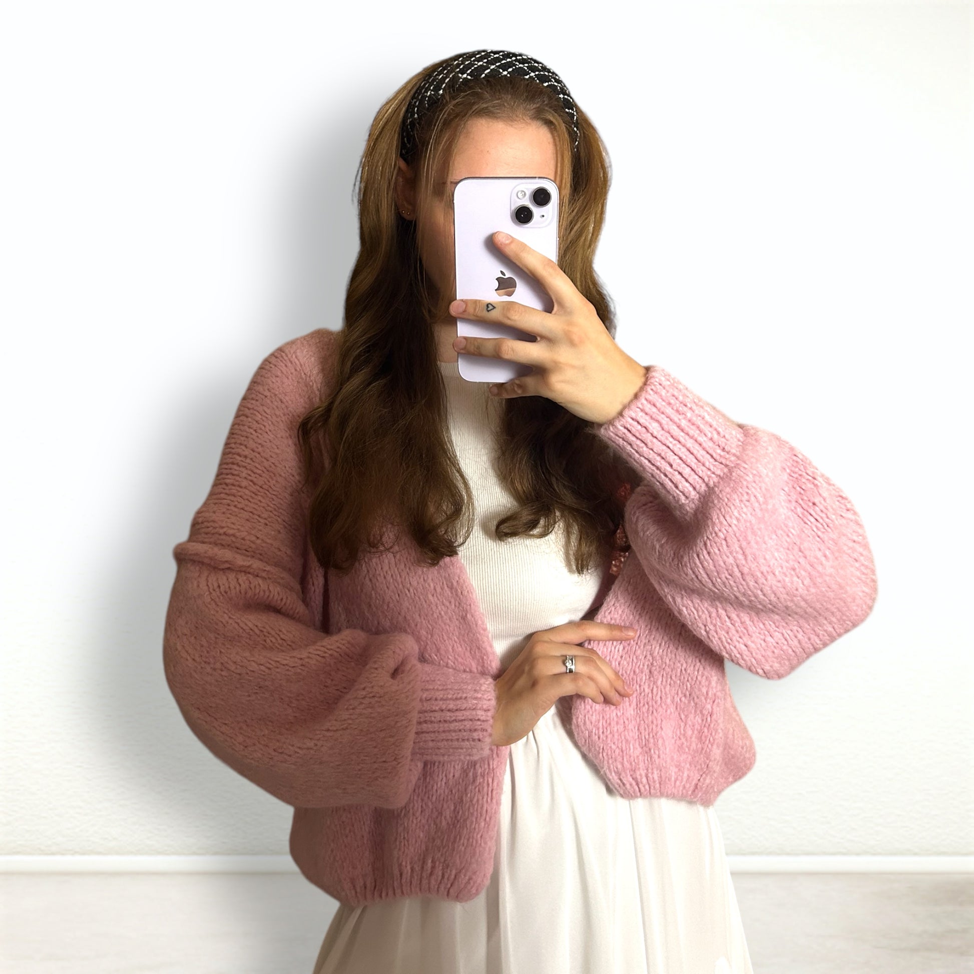 Virale Jacke mit weiten Ärmeln, weiche Strickjacke rosa