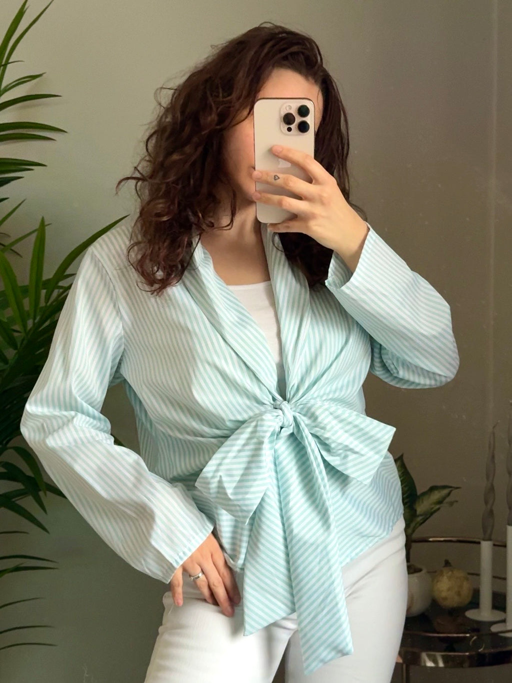Bluse „Stripe & Bow“ mint