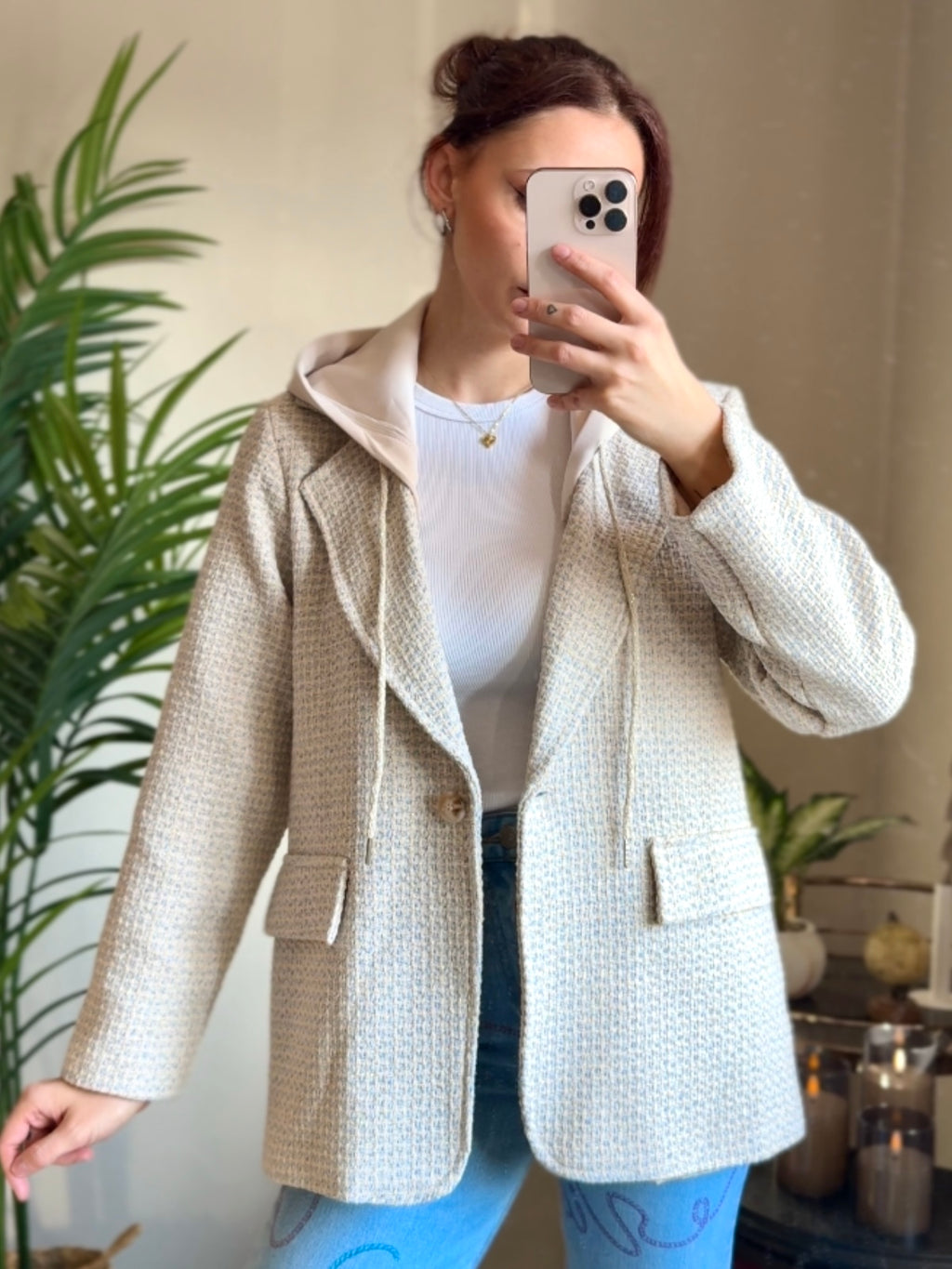 Tweed Blazer mit Kapuze