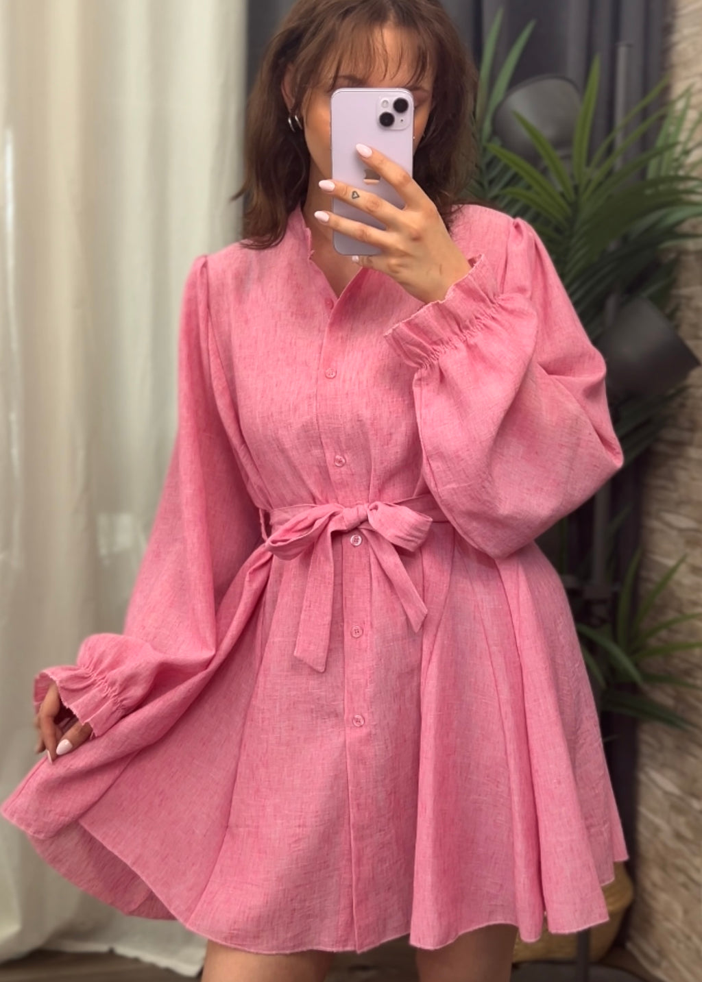 Pinkes Kleid mit rüschenärmeln Sommerkleid 