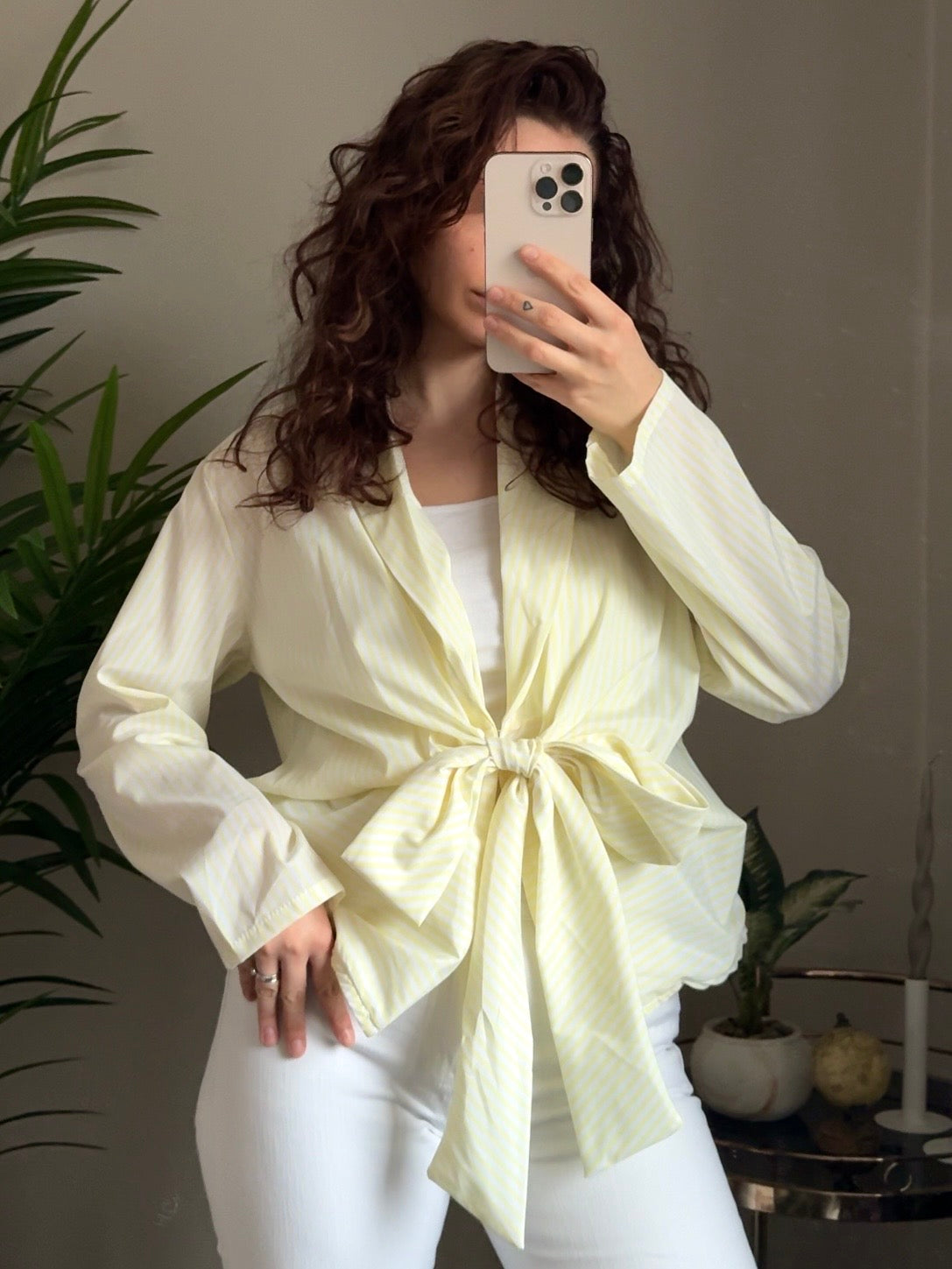 Bluse „Stripe & Bow“ gelb