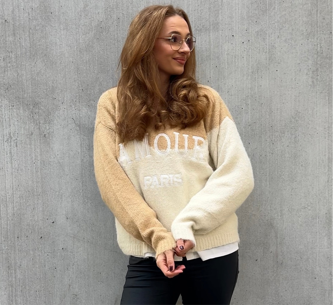 Pullover “Amour” Bicolor camel, beige