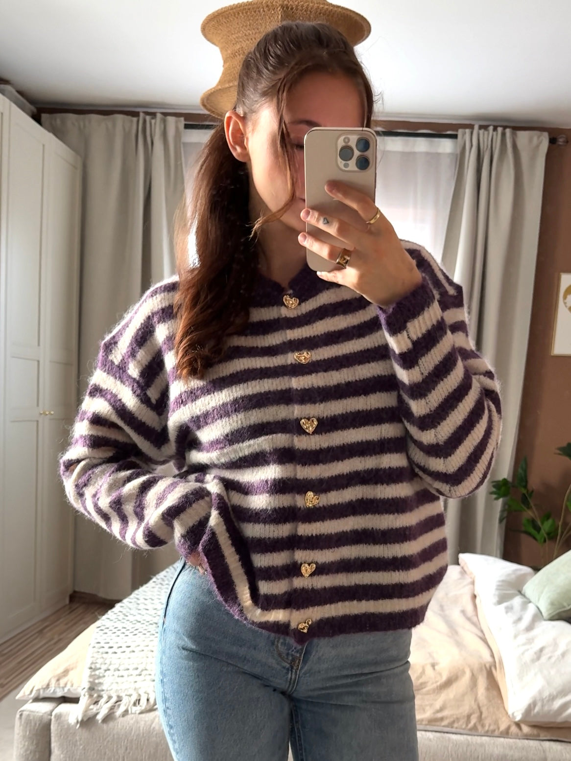 Cardigan with stripes and hearts
