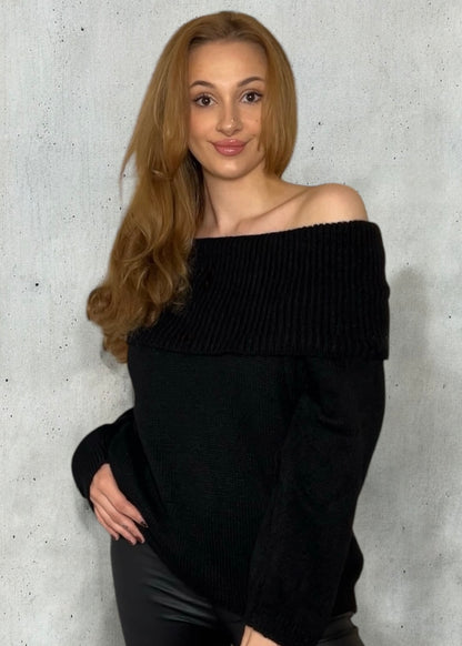 Off shoulder Pullover “Belle”, schwarz