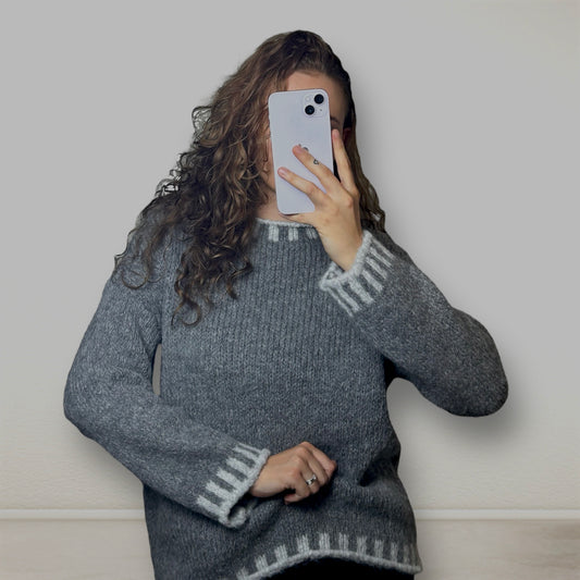 Basic Pullover grau weiß mit streifen