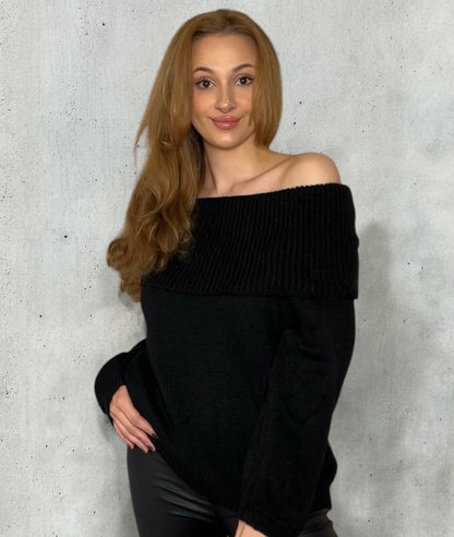 Off shoulder Pullover “Belle”, schwarz