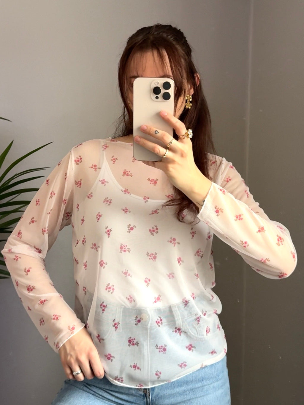 Mesh Oberteil „Elegant Flower“ weiß