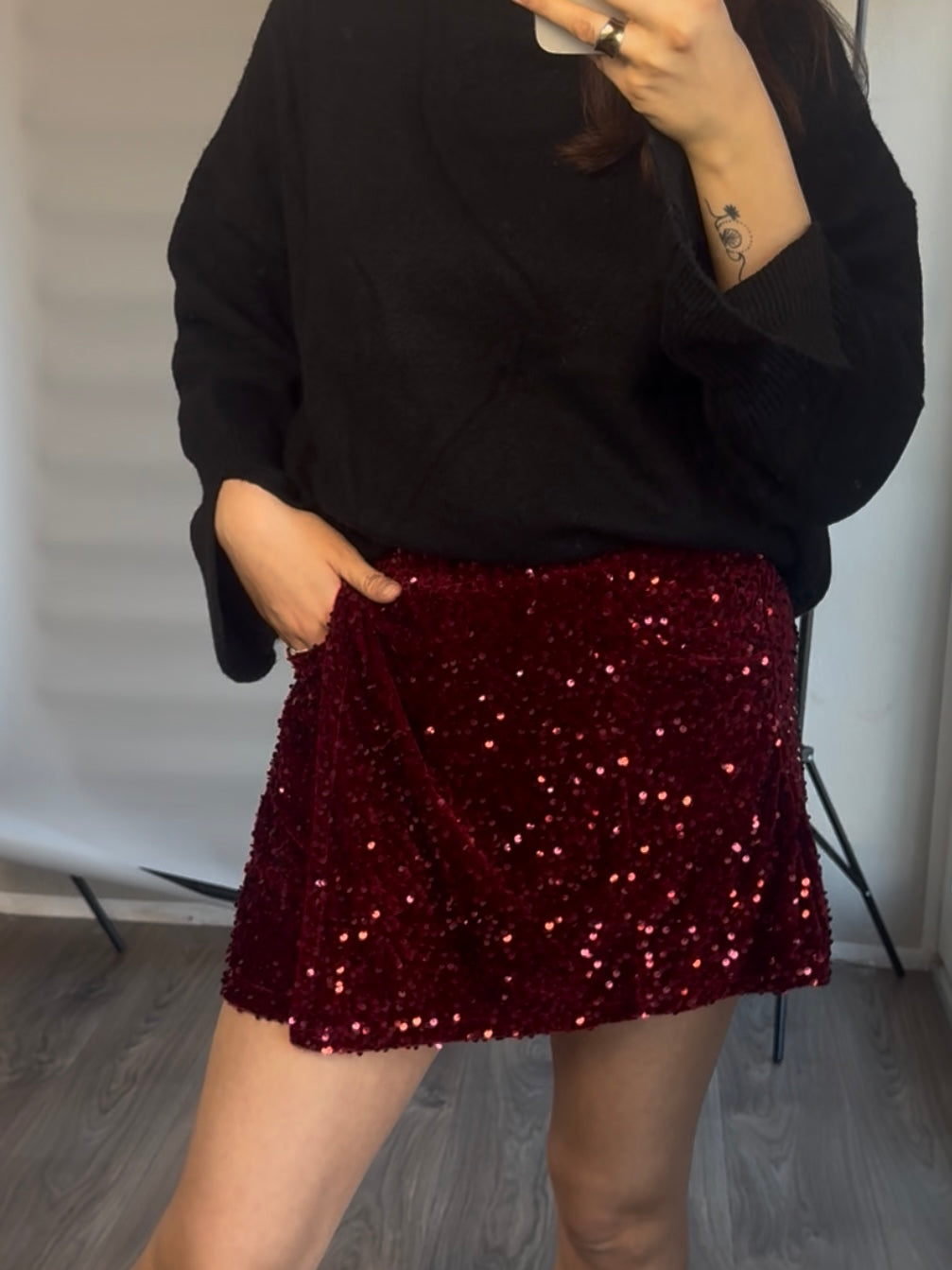 Pailletten Skort Bordeaux