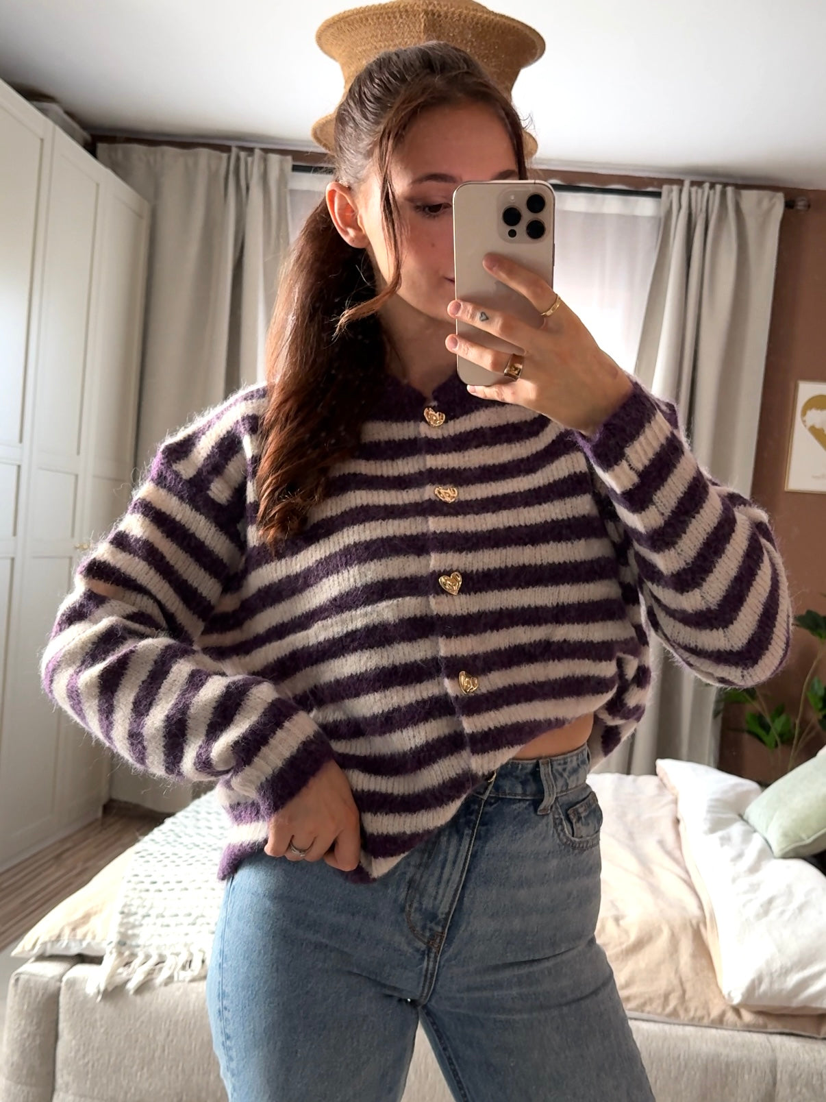 Cardigan with stripes and hearts