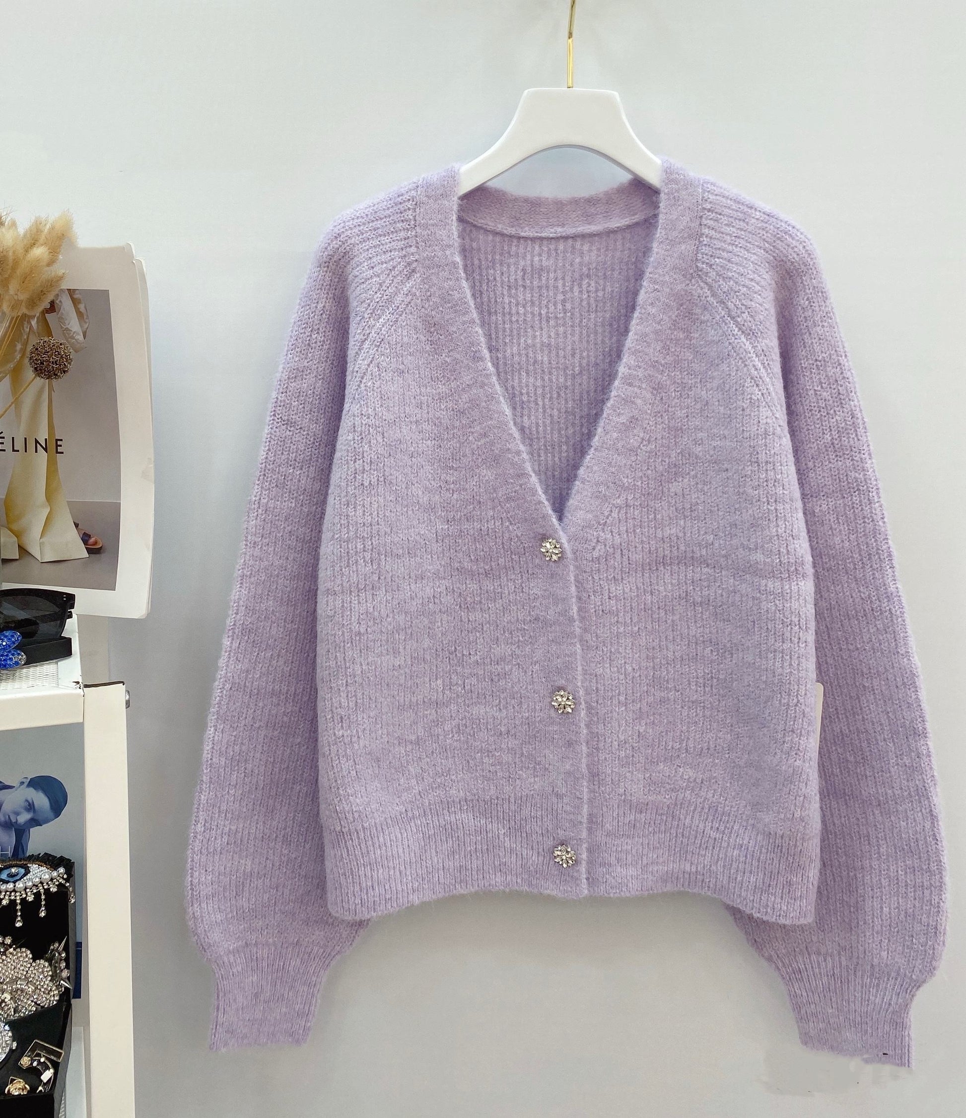 Cardigan mit glitzer Knöpfen, versch. Farben