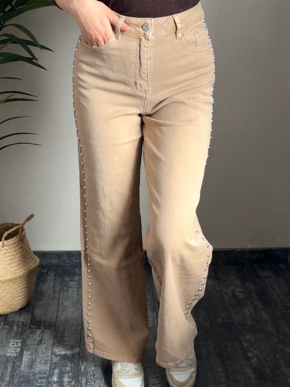 High Waist wide leg Jeans Nieten