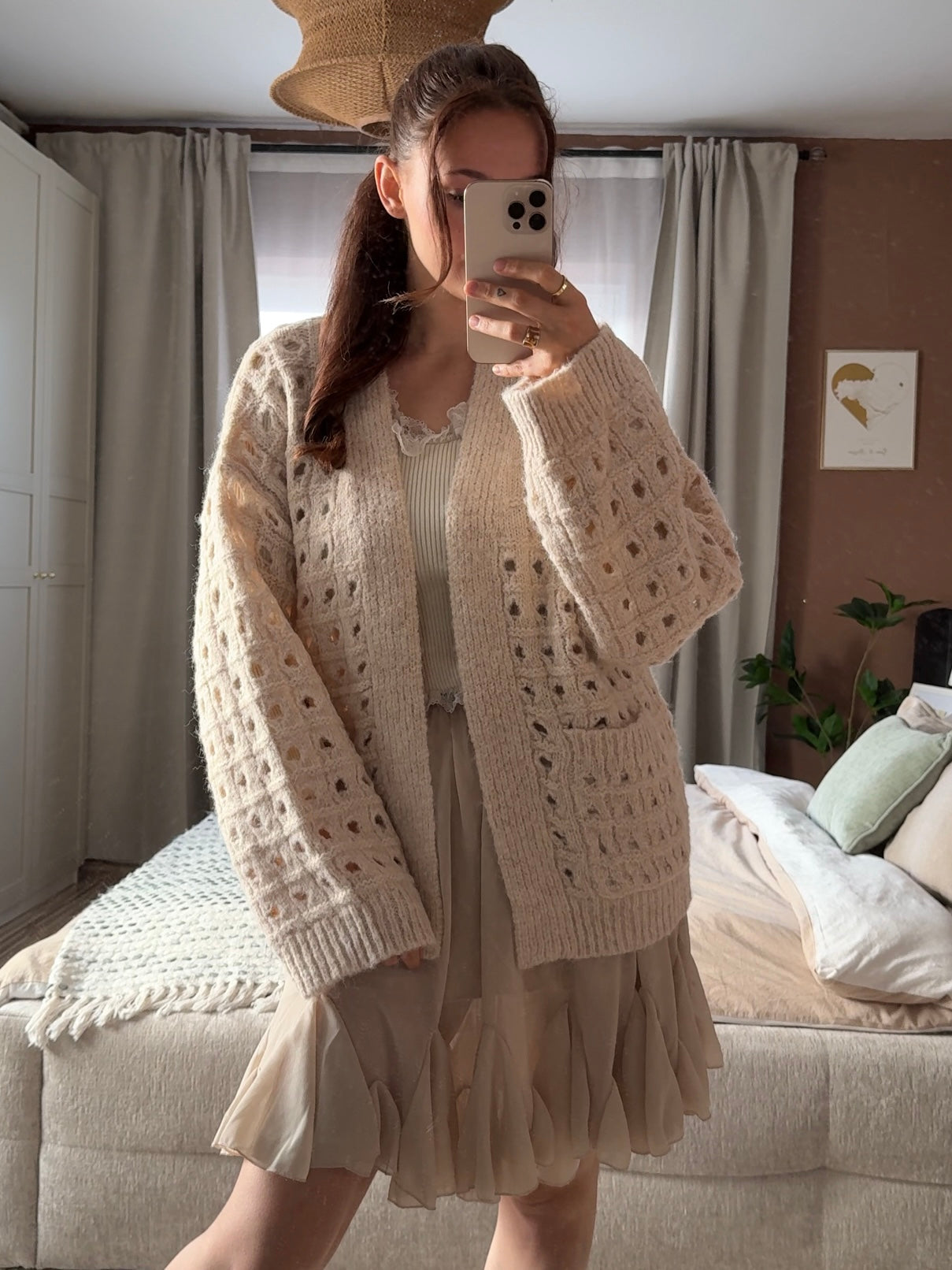 Cardigan with openwork pattern