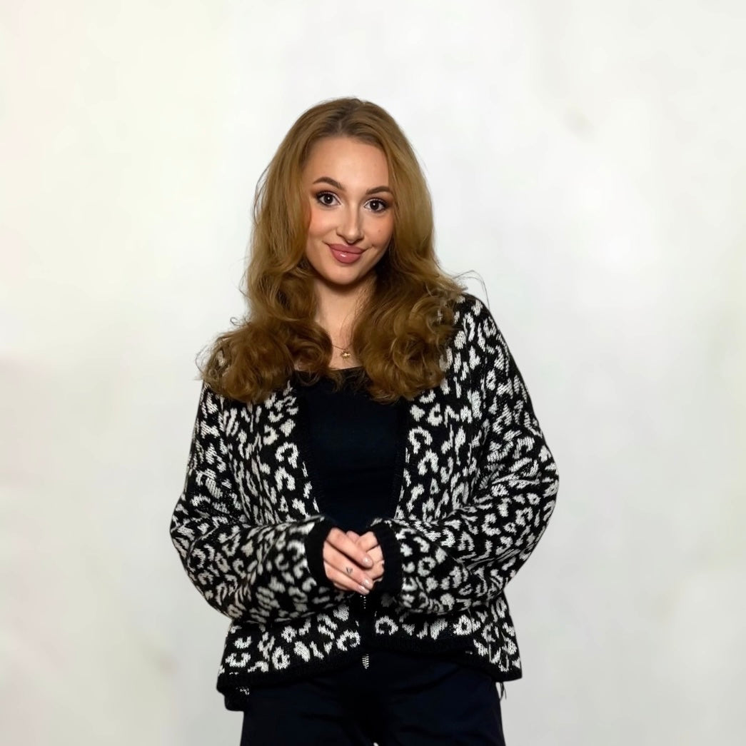 Blogger Trend Strickjacke mit Leo Muster Leo Print 