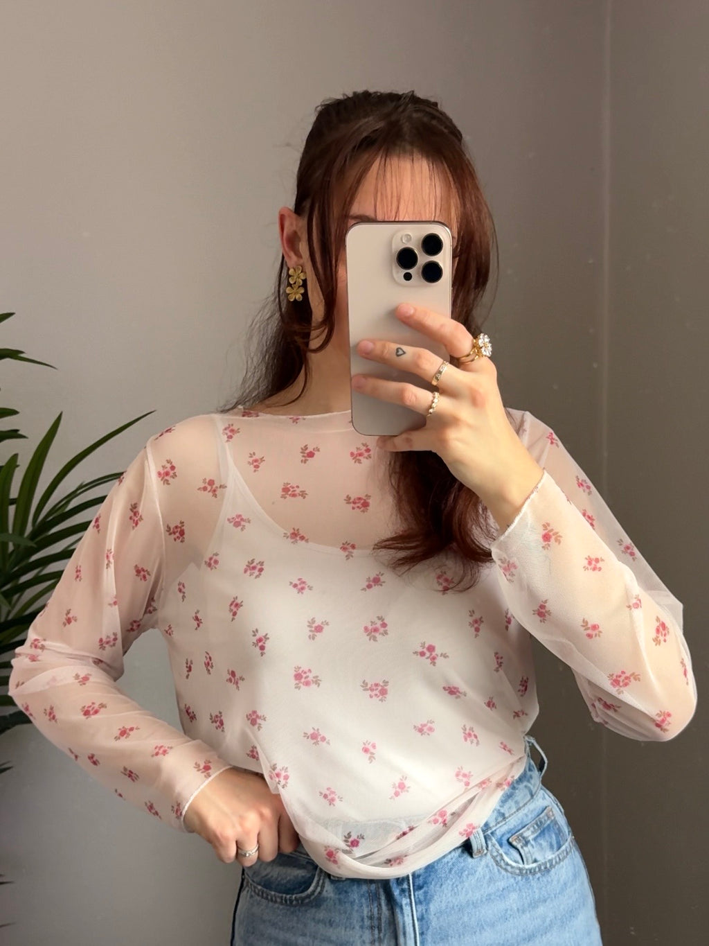 Mesh Oberteil „Elegant Flower“ weiß