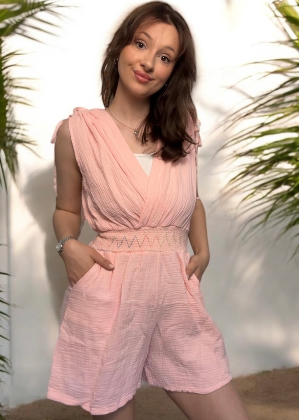 Musselin Playsuit lachsrosa