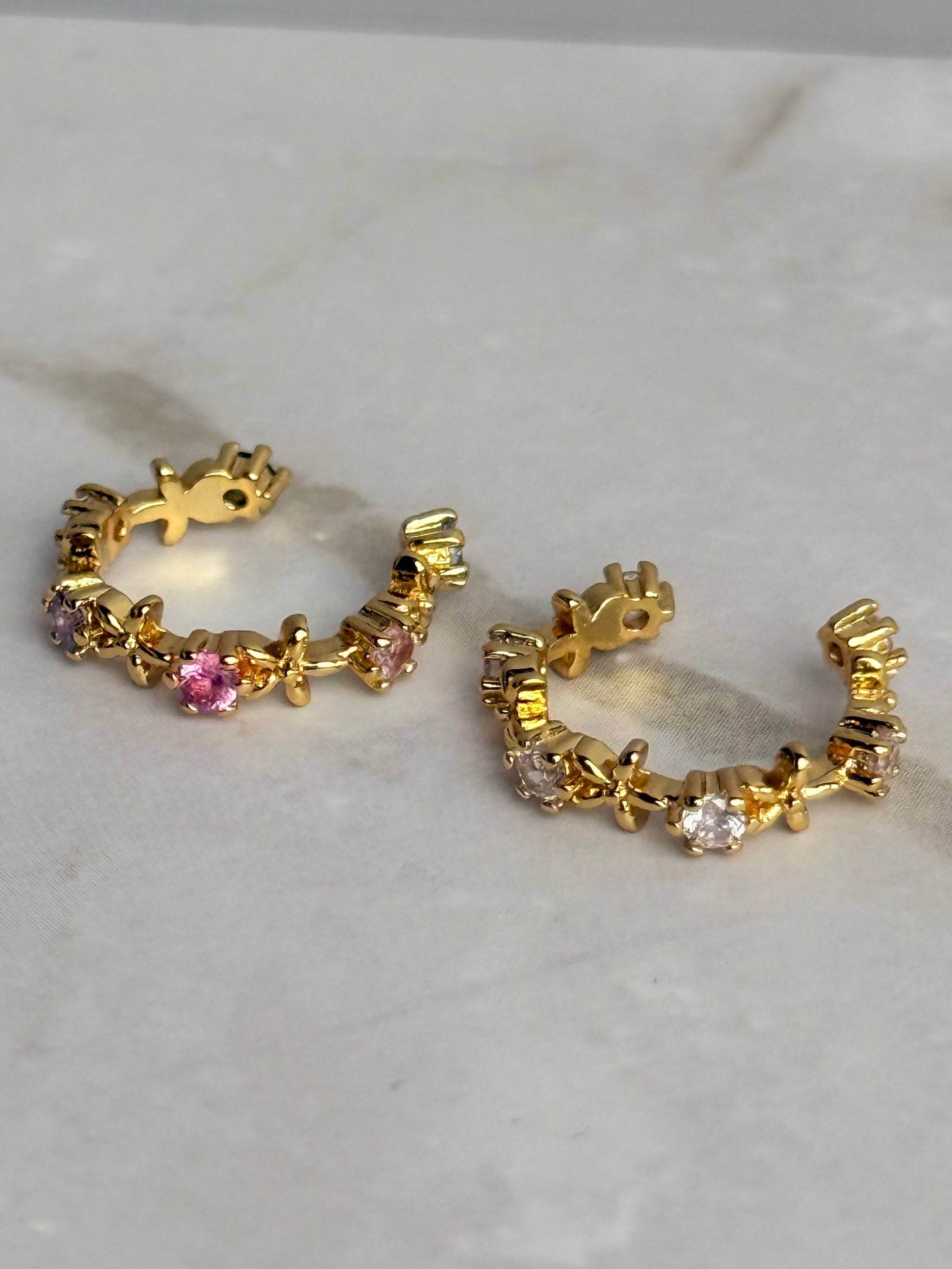 Flower Crystal Earcuff 14K vergoldet, versch. Farben