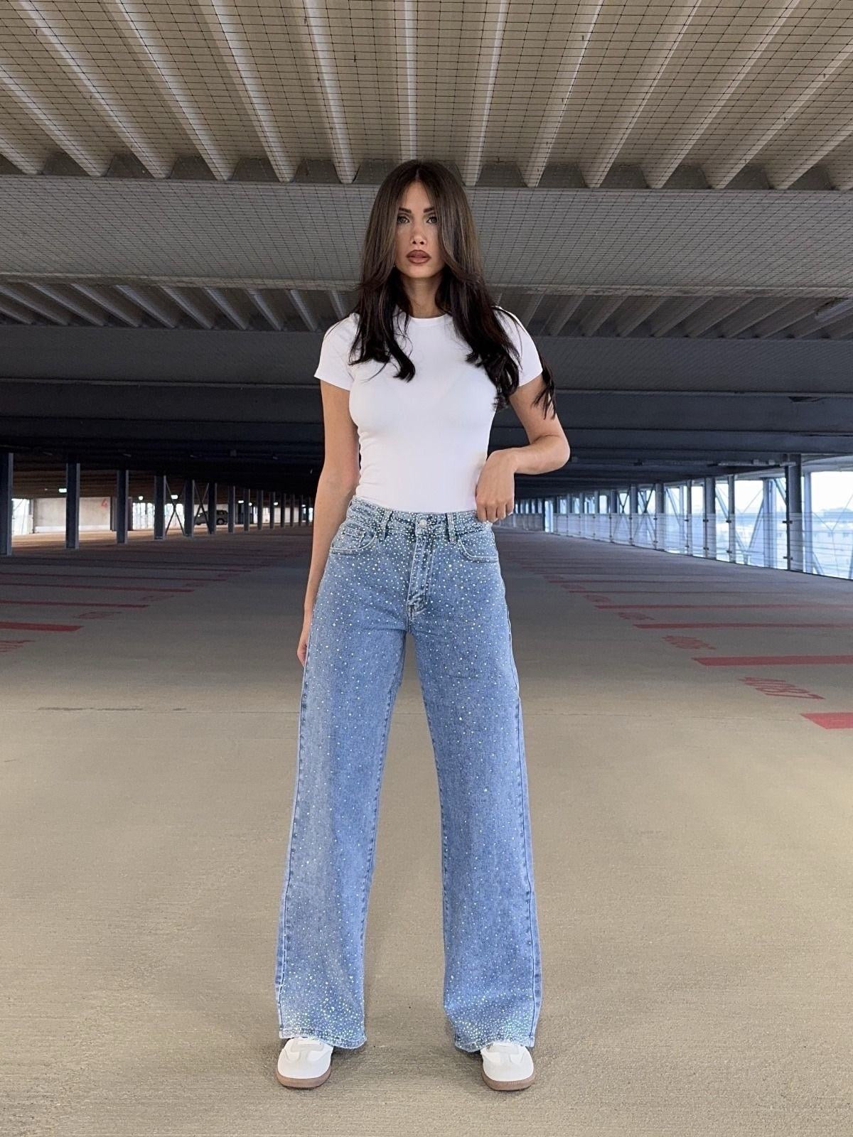 Glitzer Jeanshose, straight leg